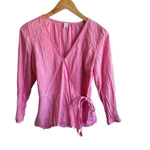 Old Navy Pink Wrap Blouse Striped Boho Cotton Blend Casual‎ Classic Small